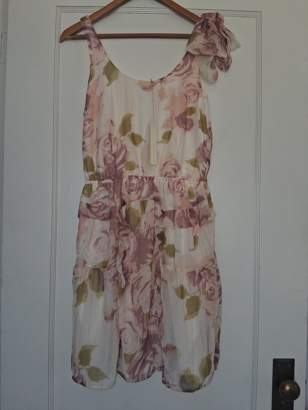 LC Lauren Conrad Floral Dress 8 Pastel Roses Bow Shoulder Spring Wedding